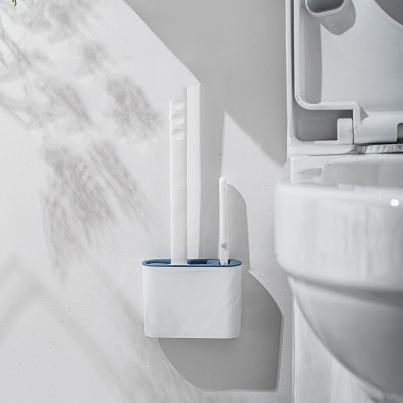 Brosse de toilette en silicone flexible avec support - Brosse de toilette  hygiénique