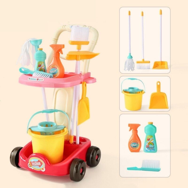 Kit de nettoyage de maison pour enfants Petit chariot Balai